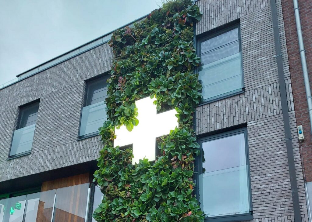 Pharmacy with a green facade