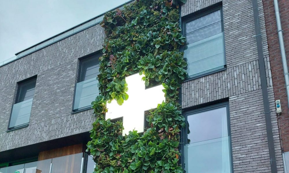 Pharmacy with a green facade